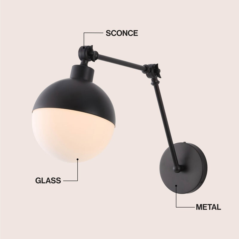 Alba 8"  Mid-Century Modern Arm-Adjustable Iron/Glass LED Sconce