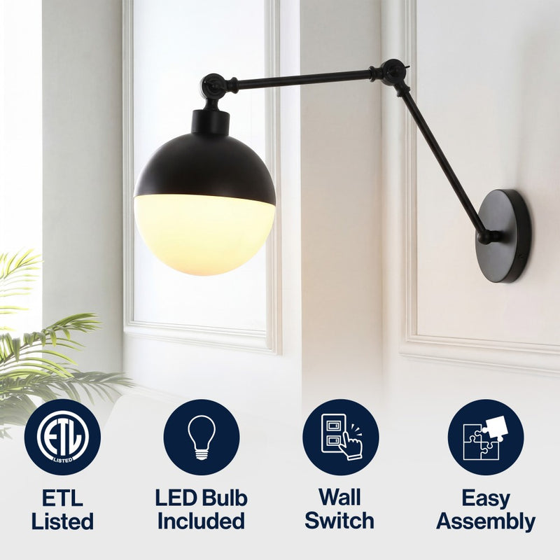 Alba 8"  Mid-Century Modern Arm-Adjustable Iron/Glass LED Sconce
