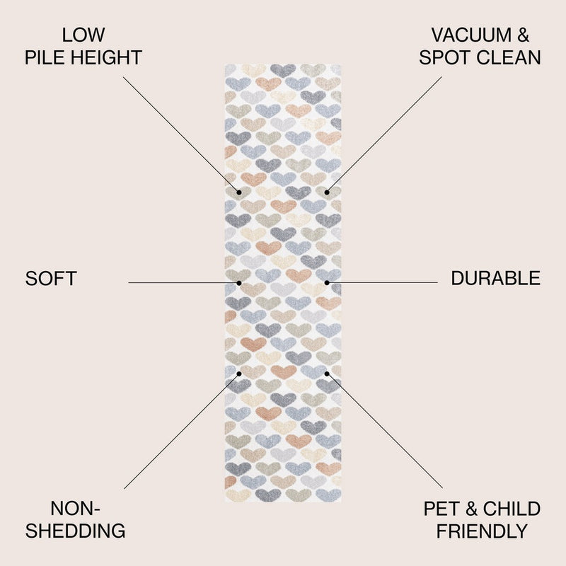 Dila Modern Hearts Geometric Machine-washable Area Rug