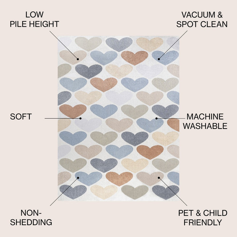 Dila Modern Hearts Geometric Machine-washable Area Rug