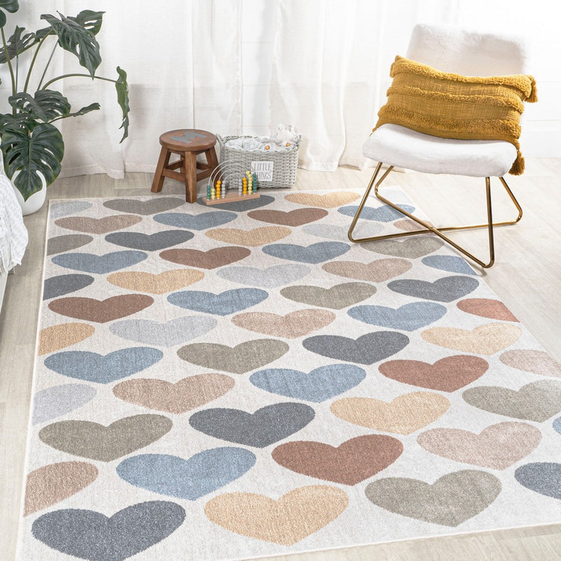 Dila Modern Hearts Geometric Machine-washable Area Rug