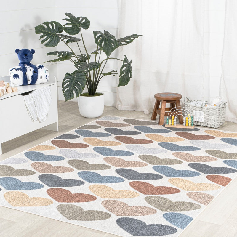 Dila Modern Hearts Geometric Machine-washable Area Rug