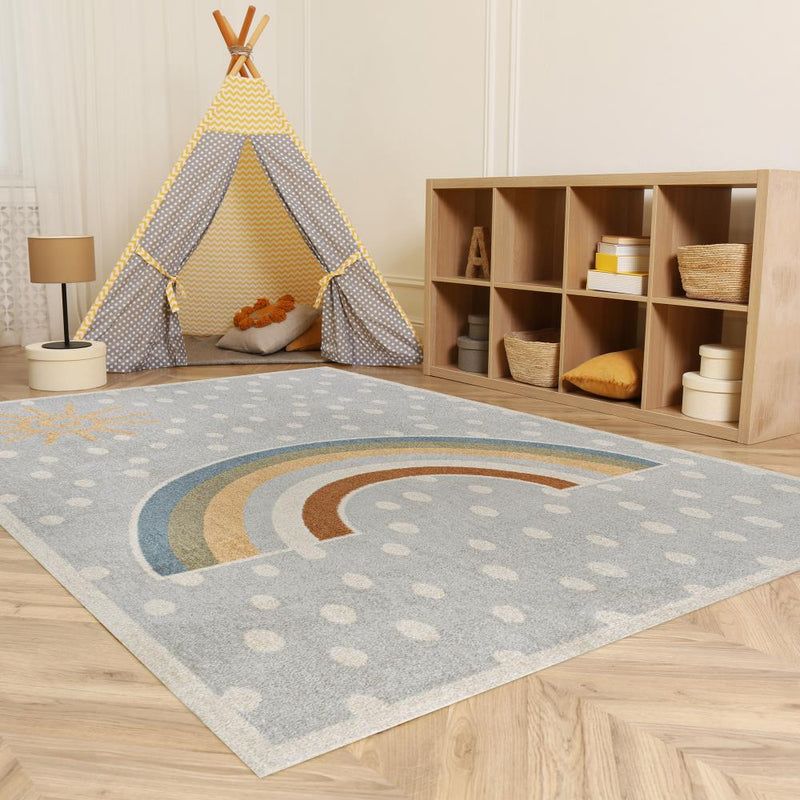Minha Rainbow Dot Modern Machine-washable Area Rug