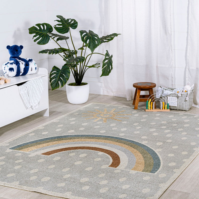 Minha Rainbow Dot Modern Machine-washable Area Rug