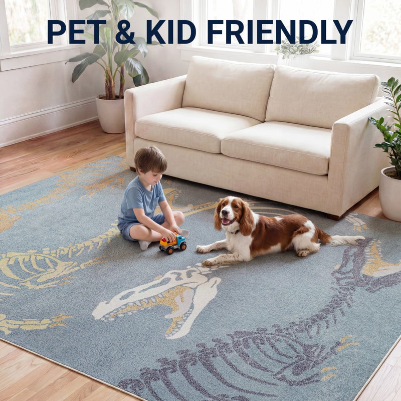 Kingdarr T-rex Modern Kids Machine-washable Area Rug