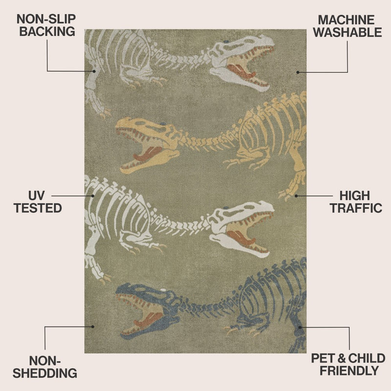 Kingdarr T-rex Modern Kids Machine-washable Area Rug