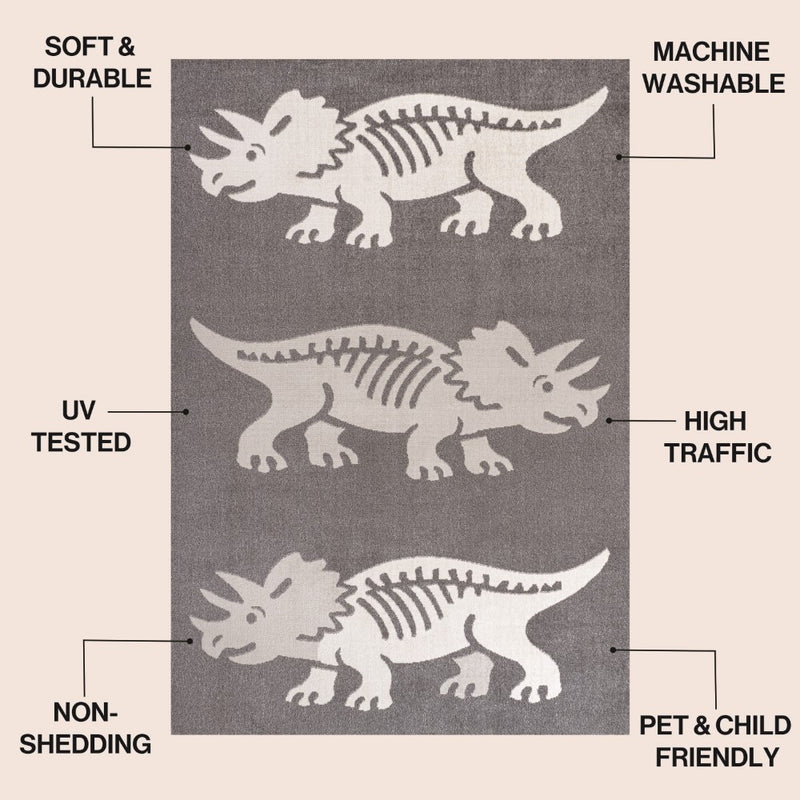 Trike Triceratops Modern Kids Machine-washable Area Rug