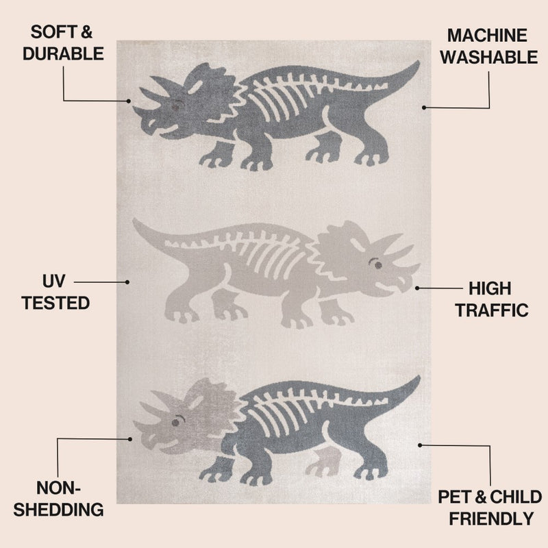 Trike Triceratops Modern Kids Machine-washable Area Rug