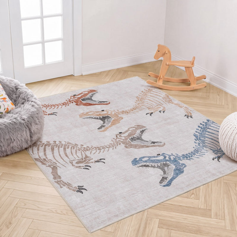 Kingdarr T-rex Modern Kids Machine-washable Area Rug