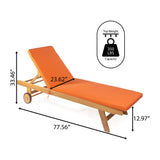 Mallorca 77.56"x23.62" Modern Classic Adjustable Acacia Wood Chaise Outdoor Lounge Chair with Cushion & Wheels - JONATHAN Y
