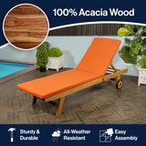 Mallorca 77.56"x23.62" Modern Classic Adjustable Acacia Wood Chaise Outdoor Lounge Chair with Cushion & Wheels