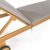 Mallorca 77.56"x23.62" Modern Classic Adjustable Acacia Wood Chaise Outdoor Lounge Chair with Cushion & Wheels - JONATHAN Y