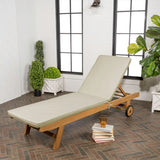 Mallorca 77.56"x23.62" Modern Classic Adjustable Acacia Wood Chaise Outdoor Lounge Chair with Cushion & Wheels