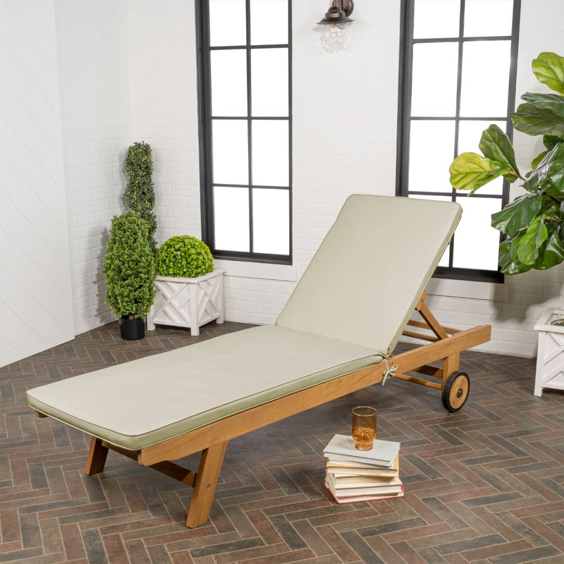 Mallorca 77.56"x23.62" Modern Classic Adjustable Acacia Wood Chaise Outdoor Lounge Chair with Cushion & Wheels