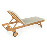 Mallorca 77.56"x23.62" Modern Classic Adjustable Acacia Wood Chaise Outdoor Lounge Chair with Cushion & Wheels