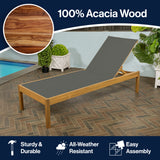 Lagunan 77.56"x26.38" Modern Minimalist Adjustable Acacia Wood Chaise Outdoor Lounge Chair