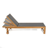 Trabuco Coastal Modern Acacia Wood Mesh 3-Position Outdoor Chaise Lounge Set with Side Table - JONATHAN Y