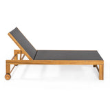Trabuco Coastal Modern Acacia Wood Mesh 3-Position Outdoor Chaise Lounge Set with Side Table - JONATHAN Y