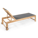 Trabuco Coastal Modern Acacia Wood Mesh 3-Position Outdoor Chaise Lounge Set with Side Table - JONATHAN Y