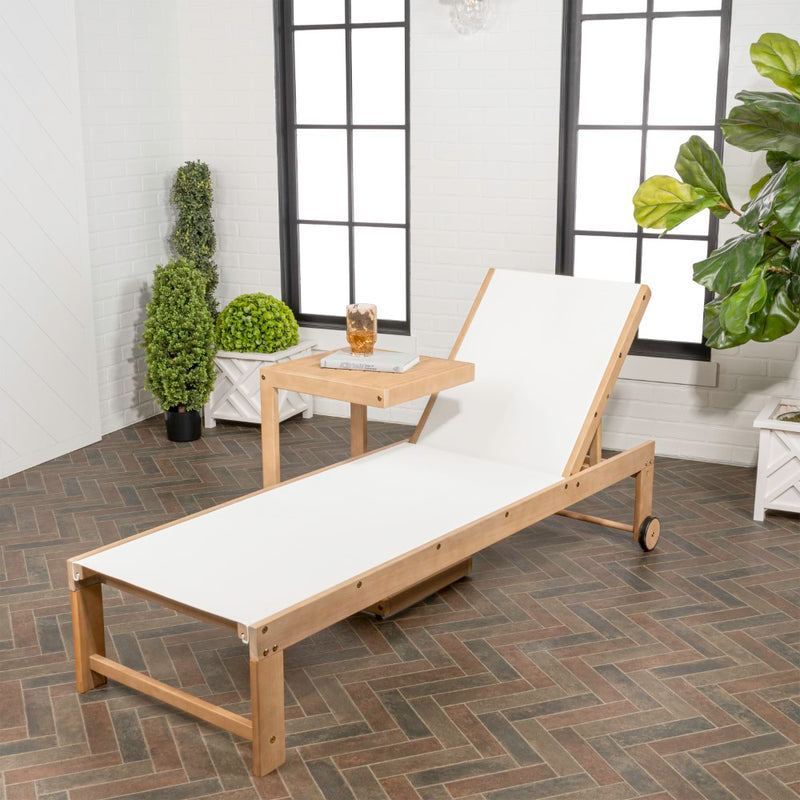 Trabuco Coastal Modern Acacia Wood Mesh 3-Position Outdoor Chaise Lounge Set with Side Table - JONATHAN Y