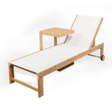 Trabuco Coastal Modern Acacia Wood Mesh 3-Position Outdoor Chaise Lounge Set with Side Table - JONATHAN Y