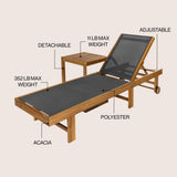 Trabuco Coastal Modern Acacia Wood Mesh 5-Position Outdoor foldable Chaise Lounge Set with Side Table