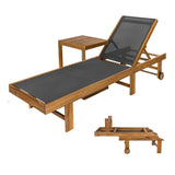 Trabuco Coastal Modern Acacia Wood Mesh 5-Position Outdoor foldable Chaise Lounge Set with Side Table
