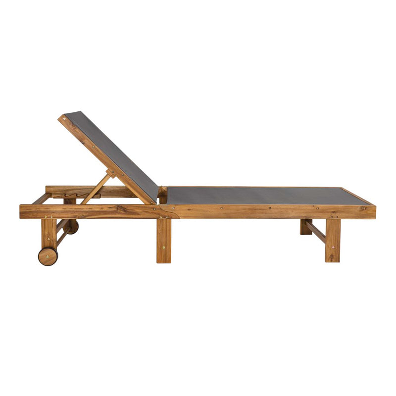 Trabuco Coastal Modern Acacia Wood Mesh 5-Position Outdoor foldable Chaise Lounge Set with Side Table