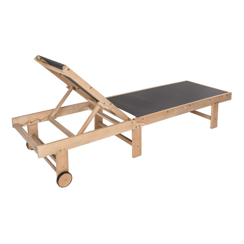 Trabuco Coastal Modern Acacia Wood Mesh 5-Position Outdoor foldable Chaise Lounge Set with Side Table