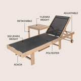 Trabuco Coastal Modern Acacia Wood Mesh 5-Position Outdoor foldable Chaise Lounge Set with Side Table