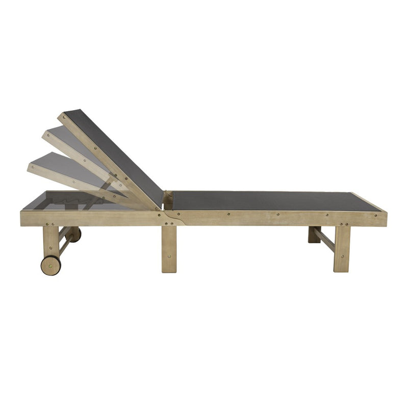 Trabuco Coastal Modern Acacia Wood Mesh 5-Position Outdoor foldable Chaise Lounge Set with Side Table