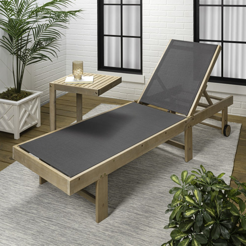 Trabuco Coastal Modern Acacia Wood Mesh 5-Position Outdoor foldable Chaise Lounge Set with Side Table