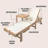 Trabuco Coastal Modern Acacia Wood Mesh 5-Position Outdoor foldable Chaise Lounge Set with Side Table
