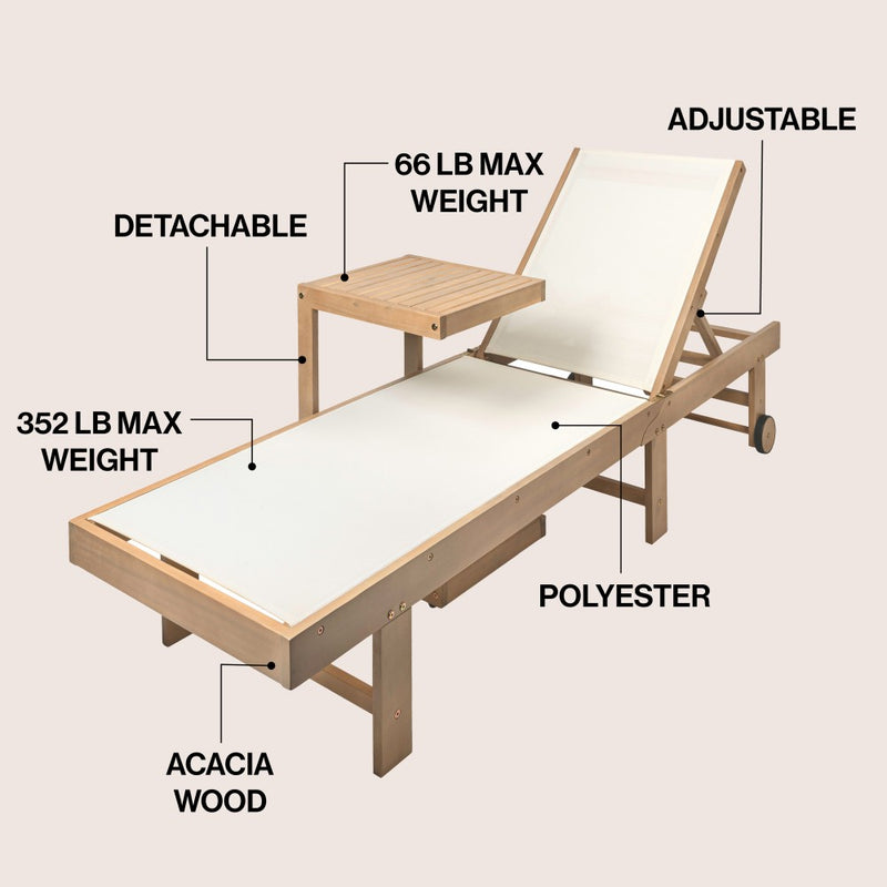 Trabuco Coastal Modern Acacia Wood Mesh 5-Position Outdoor foldable Chaise Lounge Set with Side Table