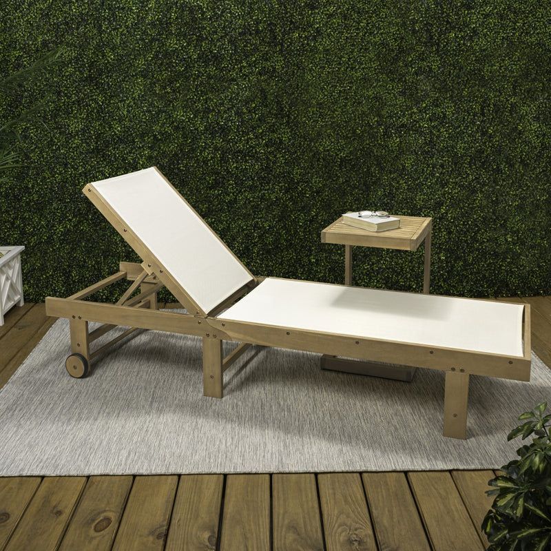 Trabuco Coastal Modern Acacia Wood Mesh 5-Position Outdoor foldable Chaise Lounge Set with Side Table