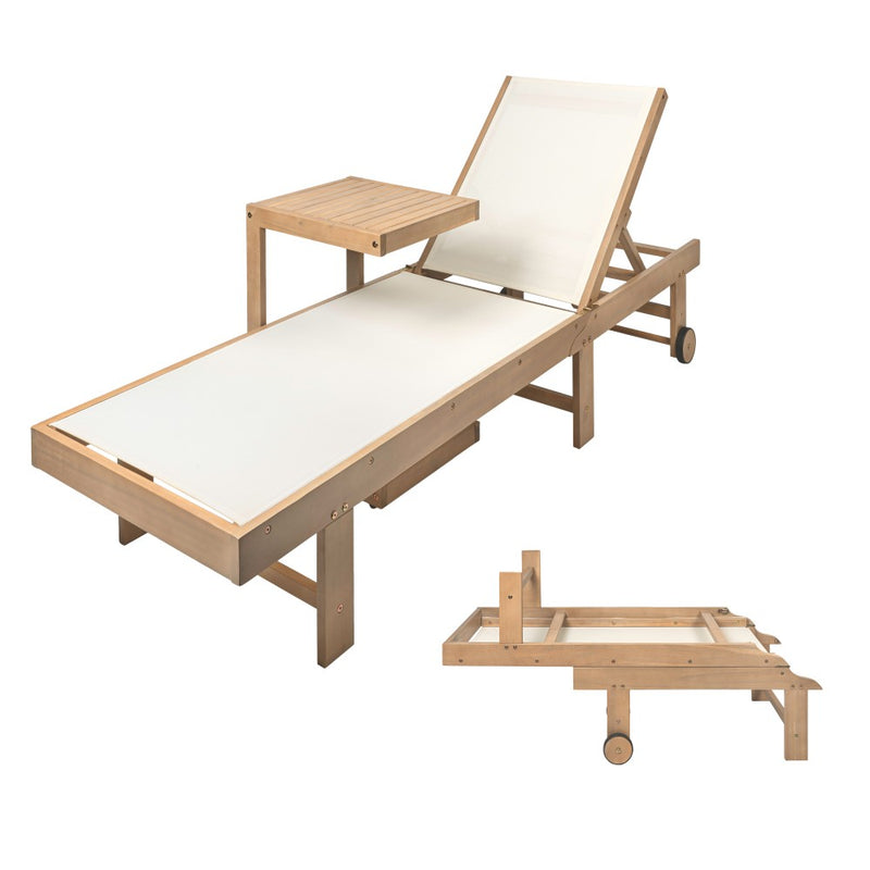 Trabuco Coastal Modern Acacia Wood Mesh 5-Position Outdoor foldable Chaise Lounge Set with Side Table