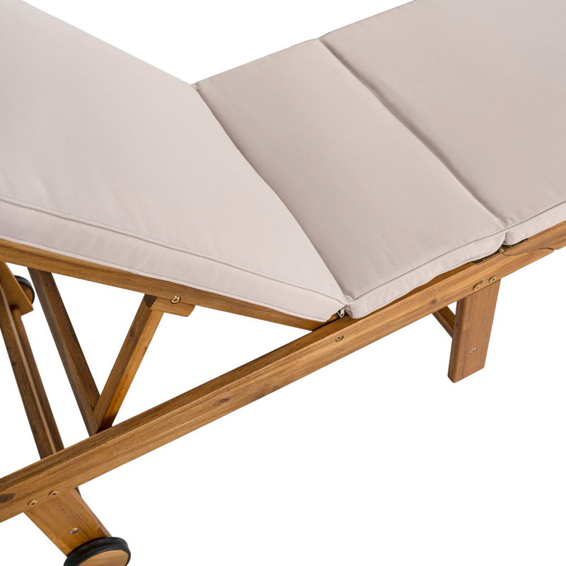 Mallorca 77.17"x23.62" Modern Classic Foldable Adjustable Wood Chaise Outdoor Lounge Chair with Cushion & Wheels
