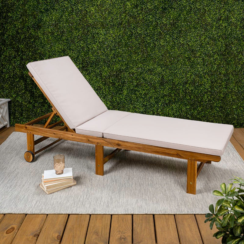 Mallorca 77.17"x23.62" Modern Classic Foldable Adjustable Wood Chaise Outdoor Lounge Chair with Cushion & Wheels