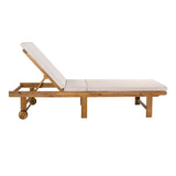 Mallorca 77.17"x23.62" Modern Classic Foldable Adjustable Wood Chaise Outdoor Lounge Chair with Cushion & Wheels