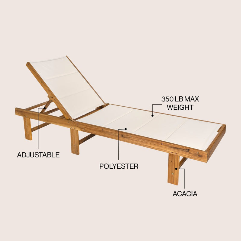 Lagunan 77.17"x26.38" Modern Minimalist Foldable Adjustable Wood Chaise Outdoor Lounge Chair