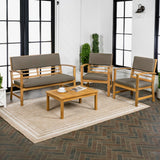 Barclay 4-Piece Modern Coastal Acacia Wood Conversation Outdoor Patio Set with Cushions - JONATHAN Y