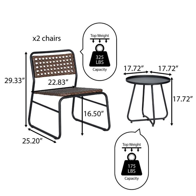 Freja 3-Piece Mid-Century Modern Faux Rattan Conversation Outdoor Patio Set - JONATHAN Y