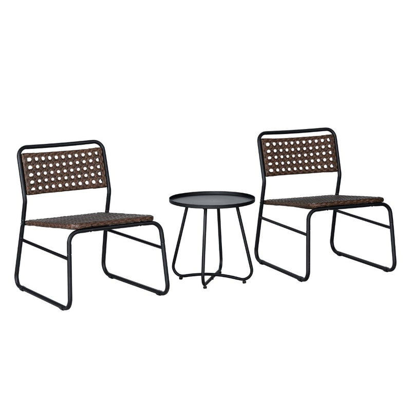 Freja 3-Piece Mid-Century Modern Faux Rattan Conversation Outdoor Patio Set - JONATHAN Y