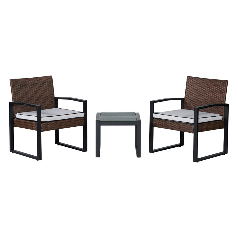 Selby 3-Piece Modern Coastal Faux Wicker Conversation Outdoor Patio Set - JONATHAN Y