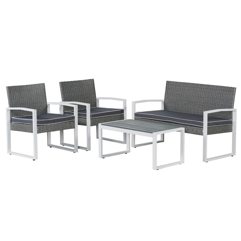 Elina 4-Piece Modern Coastal Faux Wicker Conversation Outdoor Patio Set - JONATHAN Y