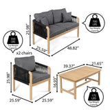 Tavira 4-Piece Modern Bohemian Acacia Wood Outdoor Patio Set with Cushions and Plain Decorative Pillows - JONATHAN Y