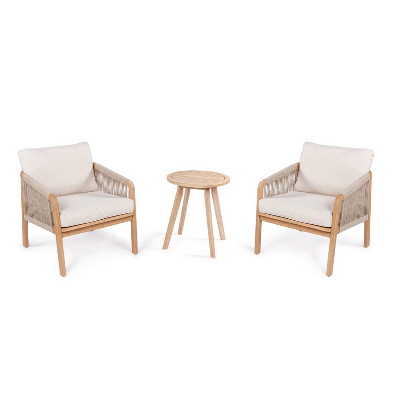 Aveiro 3-Piece Modern Bohemian Roped Acacia Wood Conversation Outdoor Patio Set with Cushions - JONATHAN Y