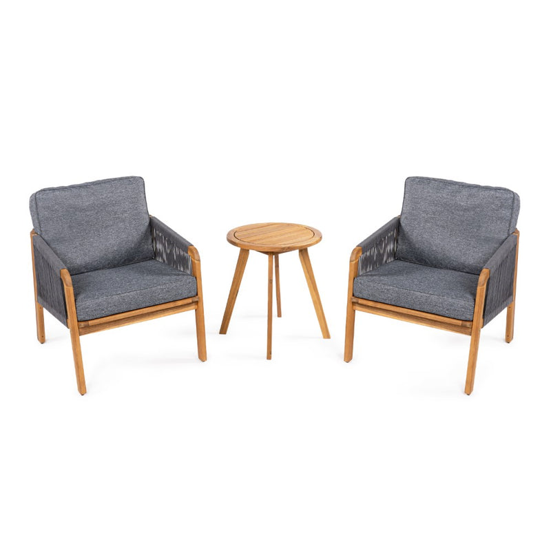 Aveiro 3-Piece Modern Bohemian Roped Acacia Wood Conversation Outdoor Patio Set with Cushions - JONATHAN Y