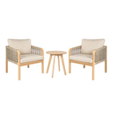 Aveiro 3-Piece Modern Bohemian Roped Corner Acacia Wood Conversation Outdoor Patio Set with Cushions