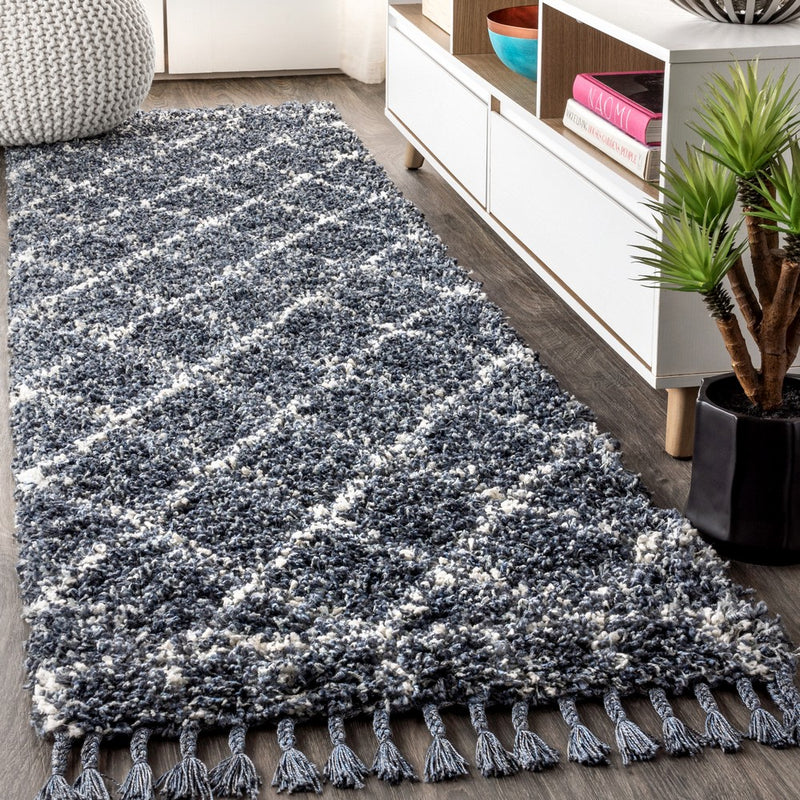 Mercer Shag Plush Tassel Moroccan Geometric Trellis Area Rug